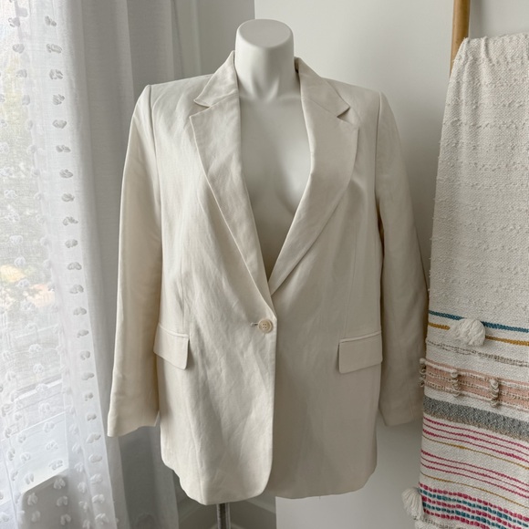 H&M Jackets & Blazers - H&M Ivory Linen Blend Oversized Slouchy Neutral Casual Blazer Women’s Size XL
